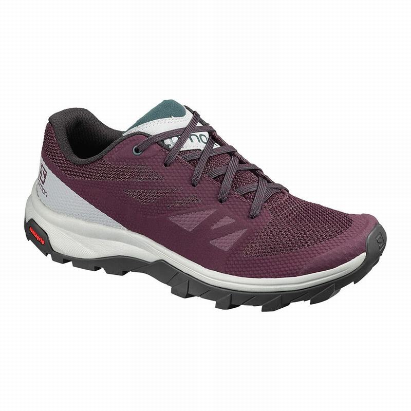 Salomon OUTLINE - Womens Hiking Shoes - Burgundy/Green - NZ (34681-QCDL)